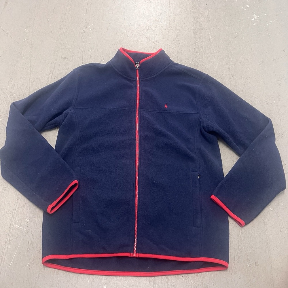 Polo Ralph Lauren Boys XL Fleece Jacket Navy/Blue Red Trim Full Zip‎ Size 14/16